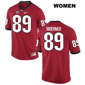 Women's Georgia Bulldogs NCAA #89 Charlie Woerner Nike Stitched Red Authentic College Football Jersey NRB6154QR